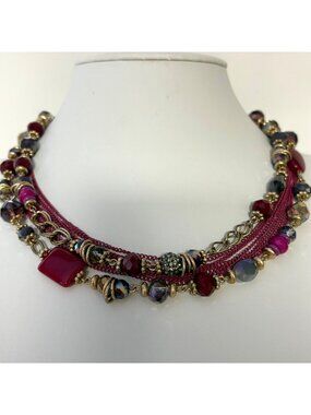 Premier Designs Multi-Strand Beaded Necklace Burgundy Purple Gold Tone Beads